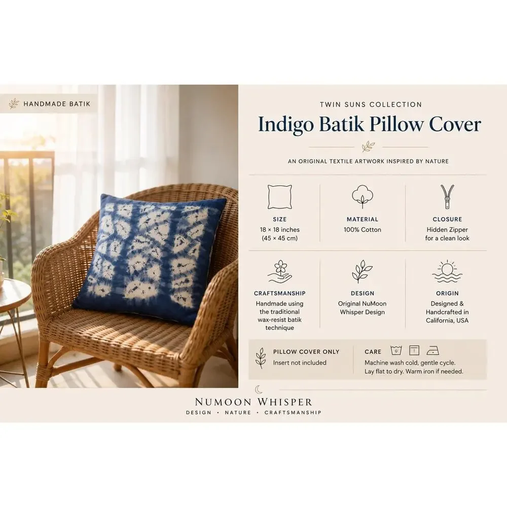 Handmade Indigo Batik Pillow Cover | Cotton Throw | Modern Geometric